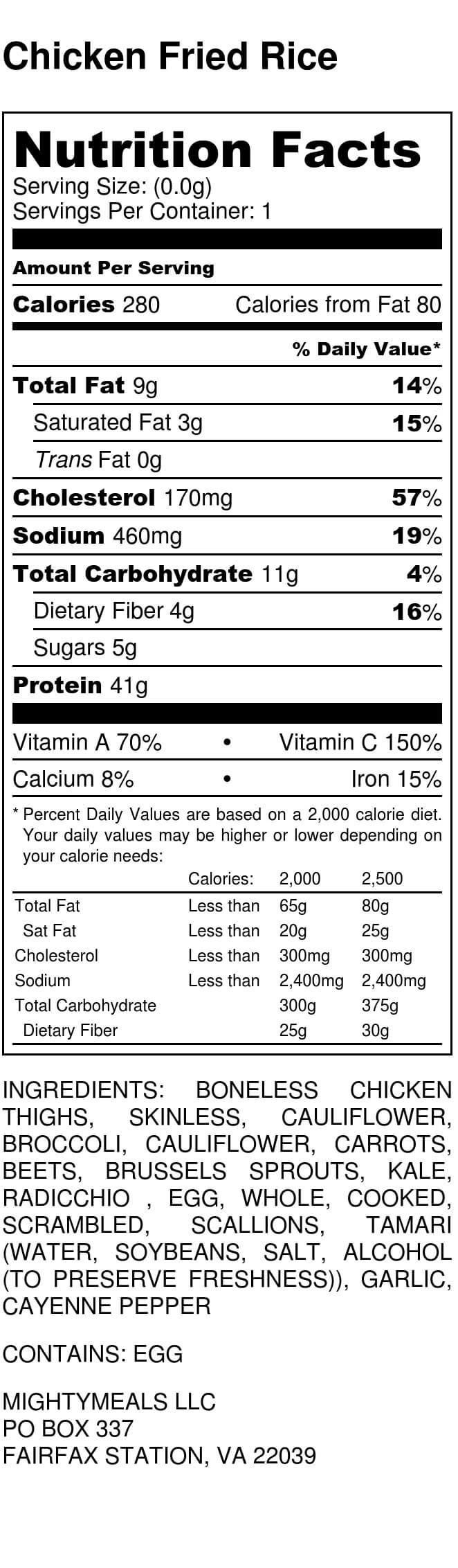 Chicken Fried Rice Calories
 MightyMeals Products