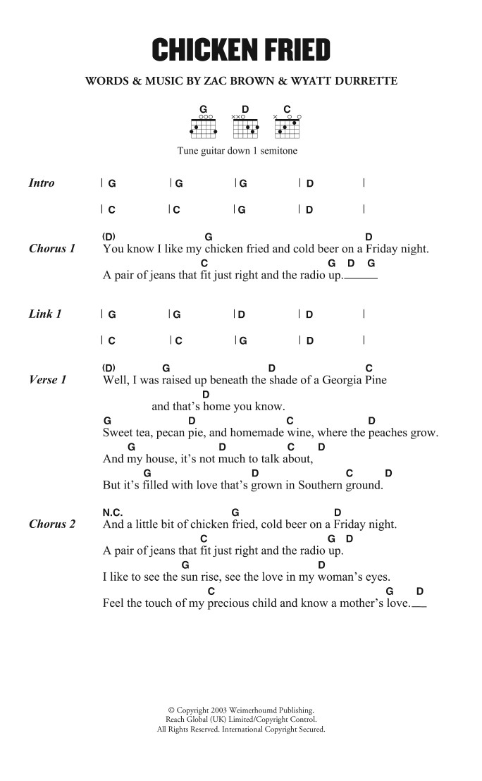 Chicken Fried Song
 Chicken Fried Sheet Music Zac Brown Band