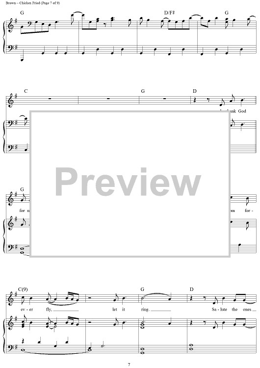 Chicken Fried Song
 Chicken Fried Sheet Music Music for Piano and More