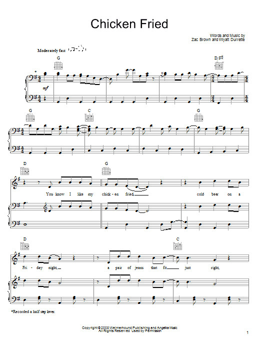 Chicken Fried Song
 Chicken Fried sheet music by Zac Brown Band Piano Vocal