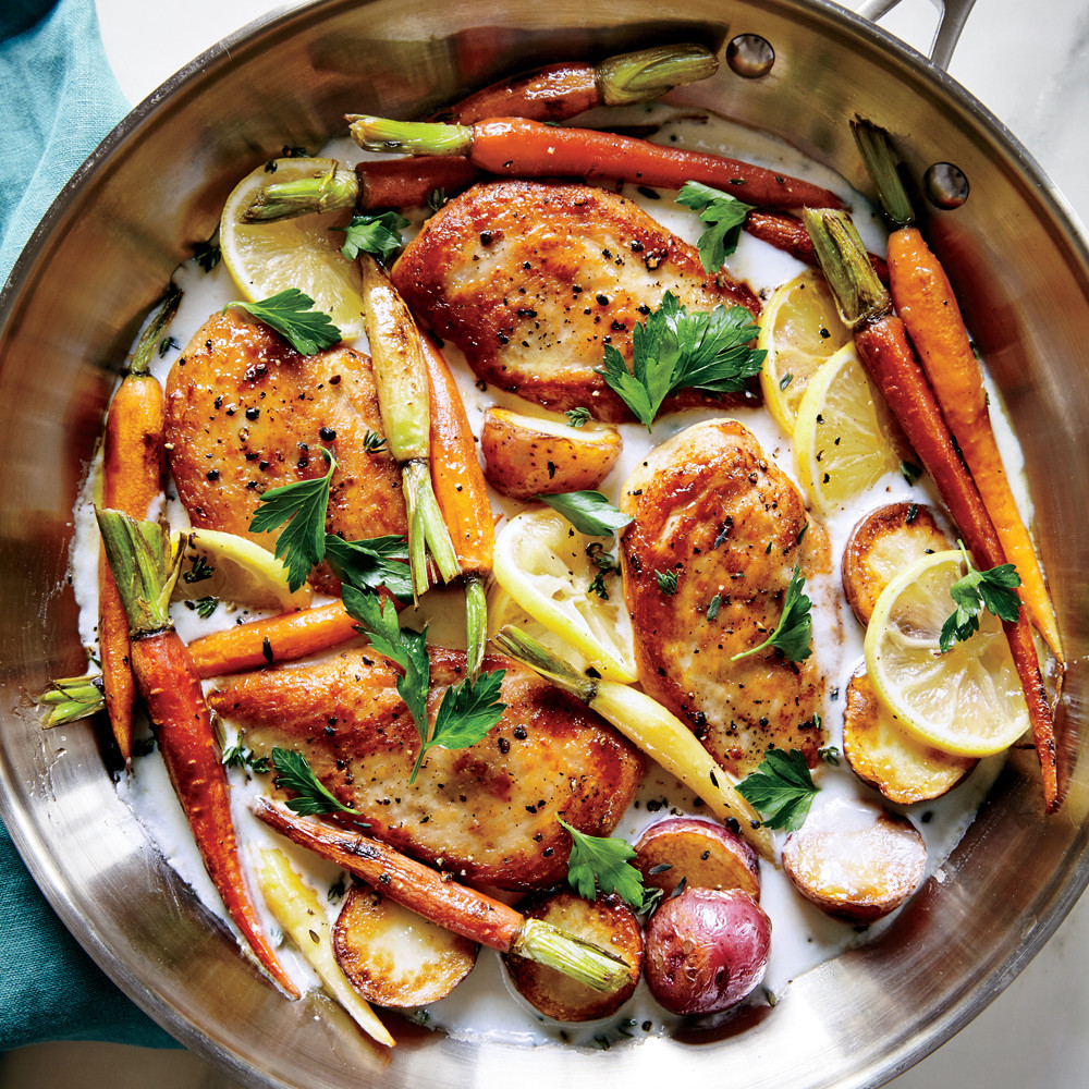 Chicken Ideas For Dinner
 Skillet Chicken with Roasted Potatoes & Carrots Recipe