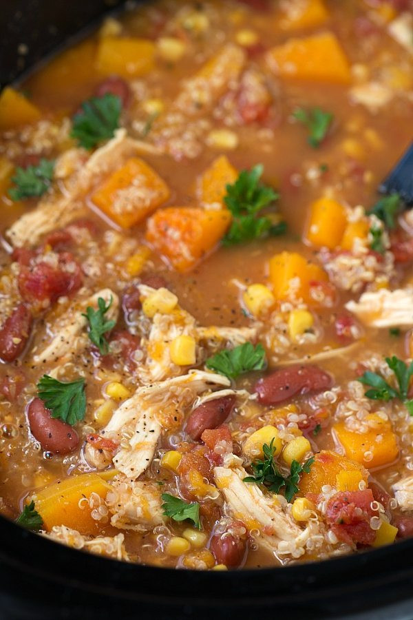 Chicken Quinoa Soup
 Crockpot Butternut Squash Chicken and Quinoa Soup