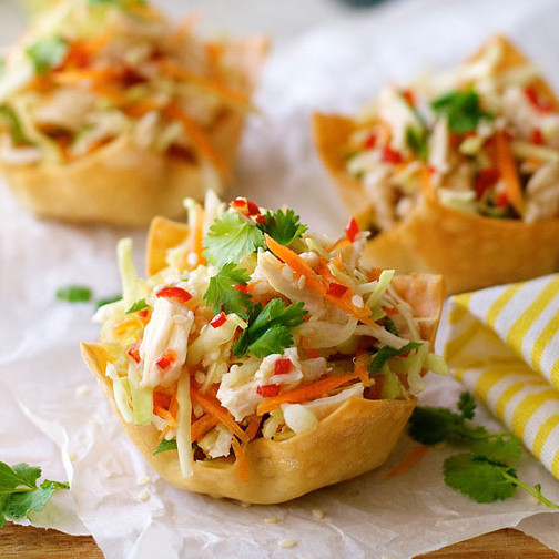 Chicken Salad Appetizer
 Thai Chicken Salad Wonton Cups Recipe RecipeChart