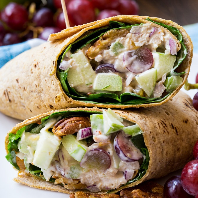 Chicken Salad Wraps
 Chicken Salad Wrap with Apples Grapes and Spicy Pecans