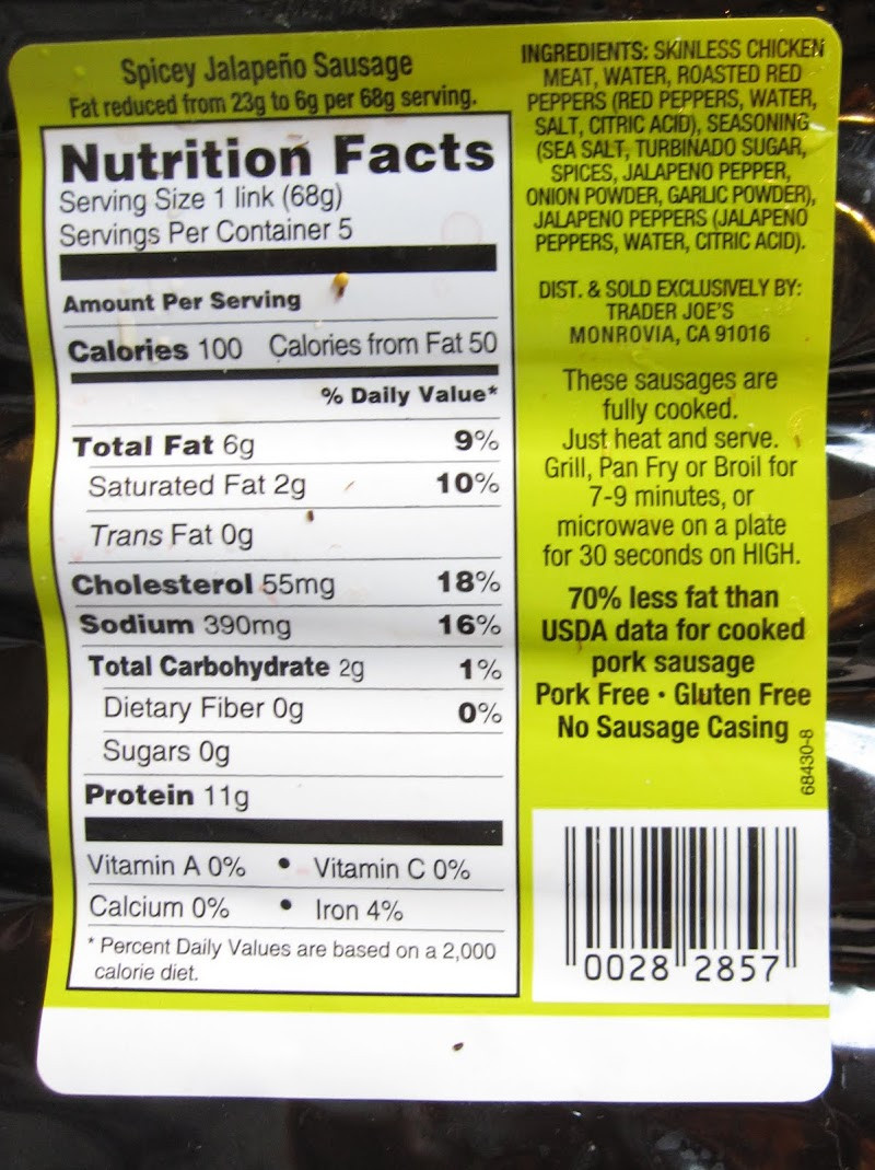 Chicken Sausage Nutrition
 trader joe chicken sausage nutrition