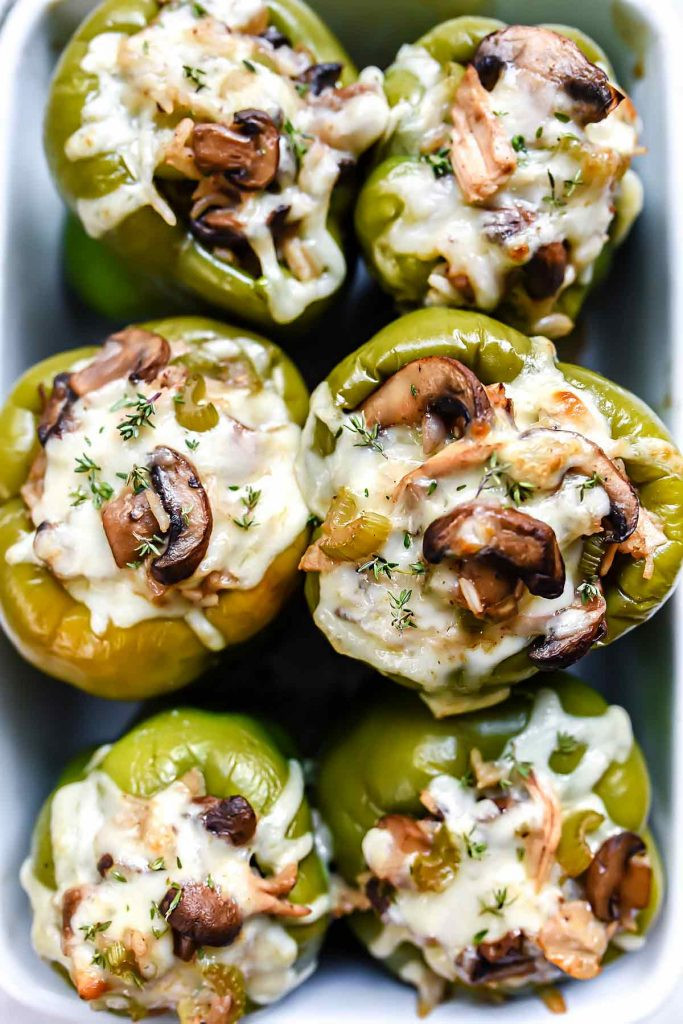 Chicken Stuffed Bell Peppers
 Creamy Chicken and Mushroom Stuffed Bell Peppers