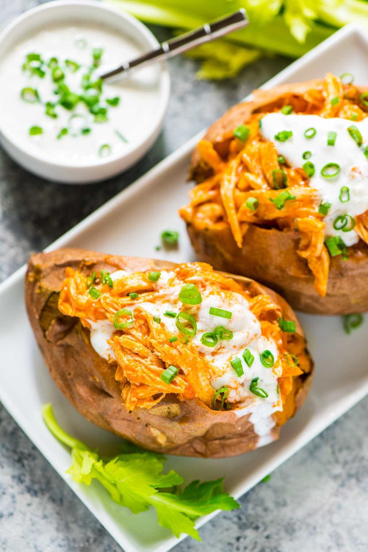 Chicken Sweet Potato
 Healthy Slow Cooker Buffalo Chicken Stuffed Sweet Potatoes