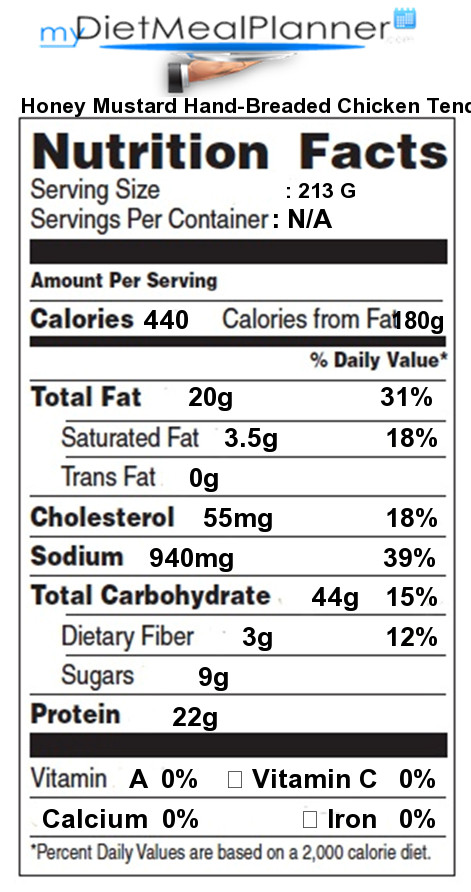 Chicken Tenders Nutrition
 Nutrition facts Label Popular Chain Restaurants 73
