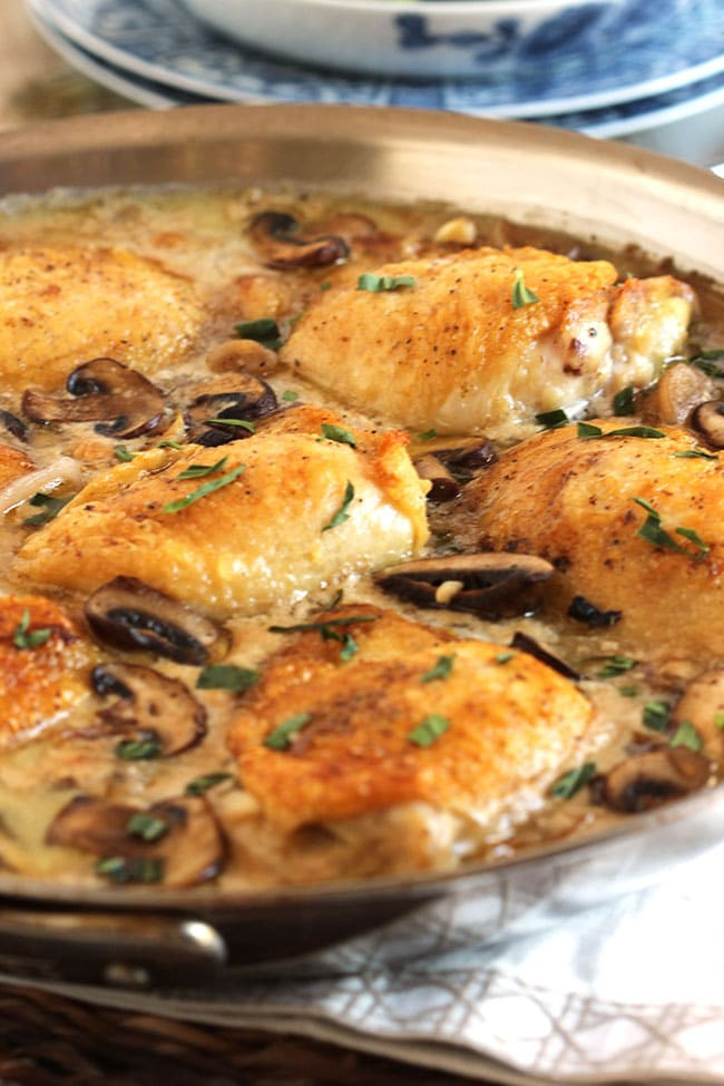 Chicken Thighs And Mushrooms
 Pan Roasted Chicken Thighs with Creamy Mushroom Tarragon