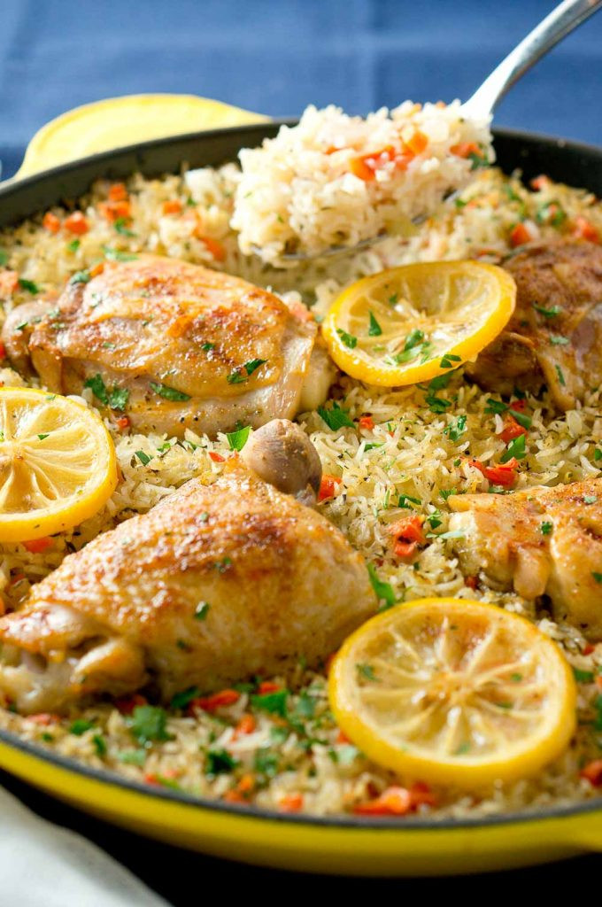 Chicken Thighs And Rice
 e Skillet Mediterranean Chicken and Rice