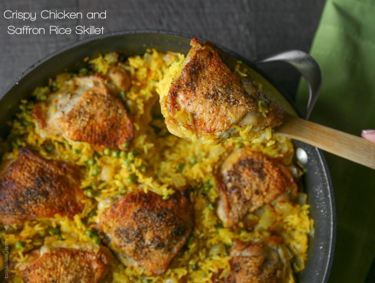 Chicken Thighs And Rice
 Crispy Chicken and Saffron Rice Skillet — Tastes Lovely