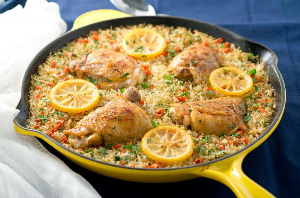 Chicken Thighs And Rice
 e Skillet Mediterranean Chicken and Rice