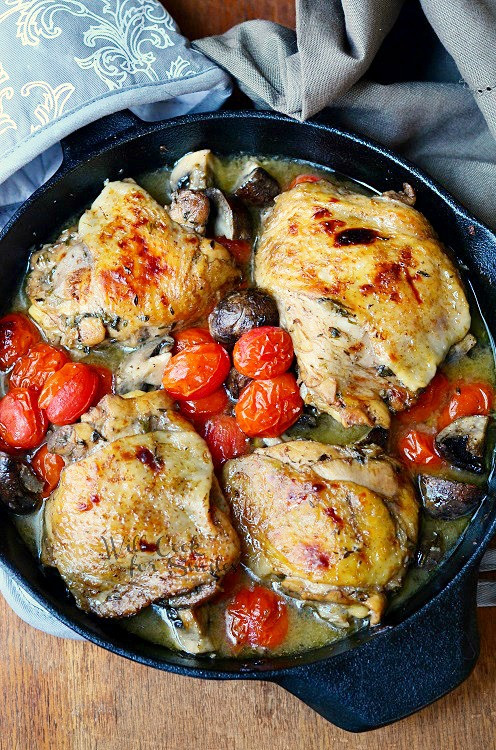 Chicken Thighs With Mushrooms
 Roasted Chicken Thighs with Tomatoes and Mushrooms Will
