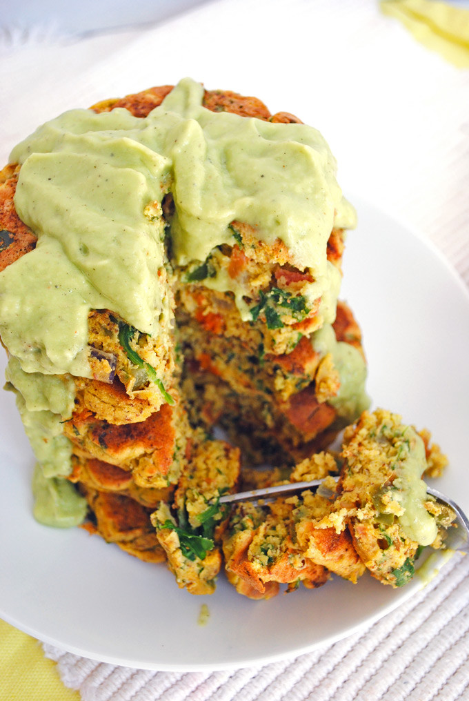 Chickpea Flour Pancakes
 Fluffy Chickpea Pancakes with Ve ables Avocado Sauce