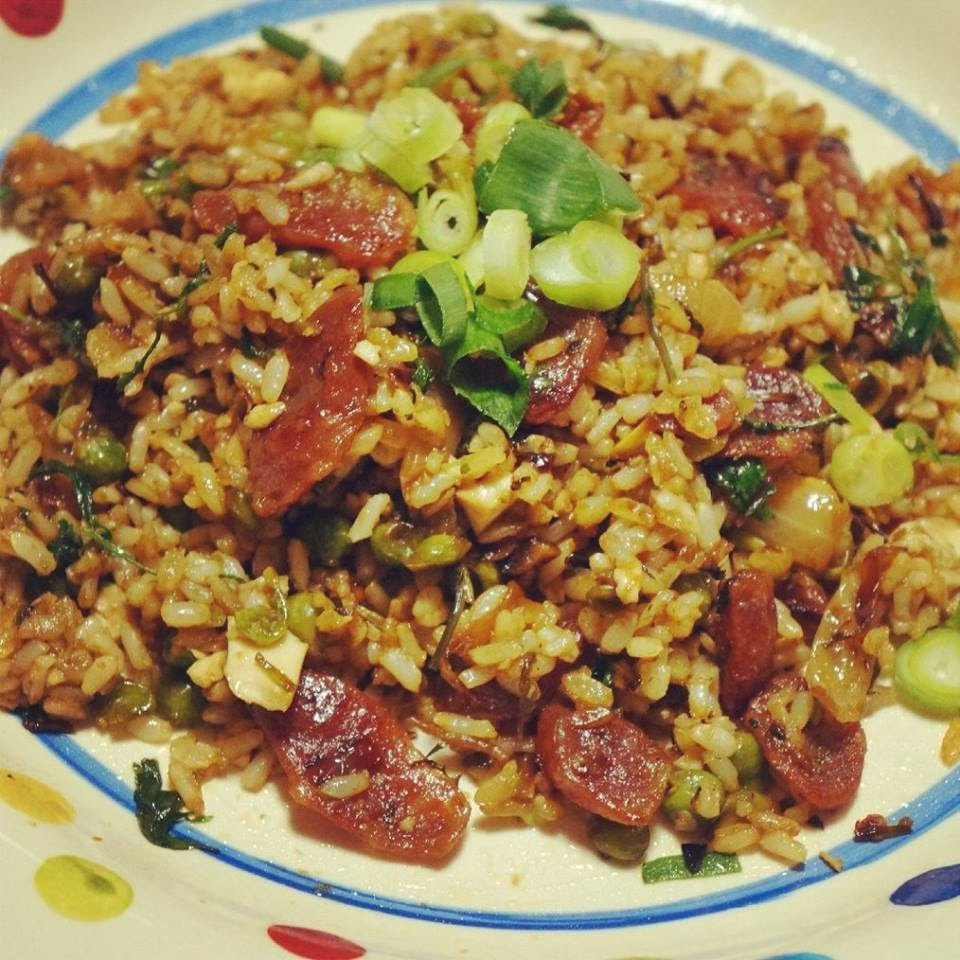 Chinese Sausage Fried Rice
 FRIED BROWN RICE WITH CHINESE SAUSAGE AND SALTY DUCK EGGS