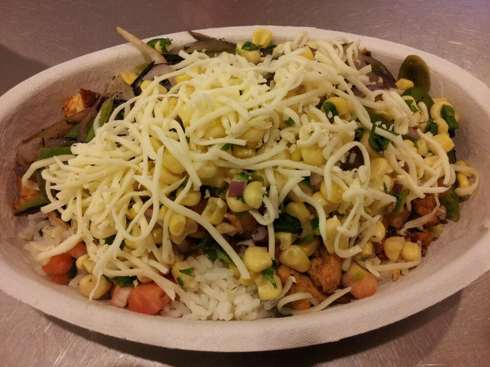 Chipotle Mexican Grill Brown Rice
 Chicken Burrito Bowl double rice cheese salsa no