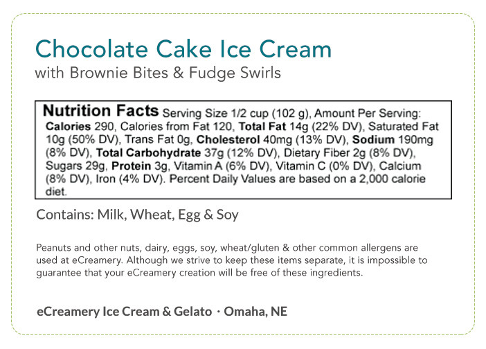 Chocolate Cake Calories
 eCreamery Ice Cream Nutrition Info Omaha Nebraska
