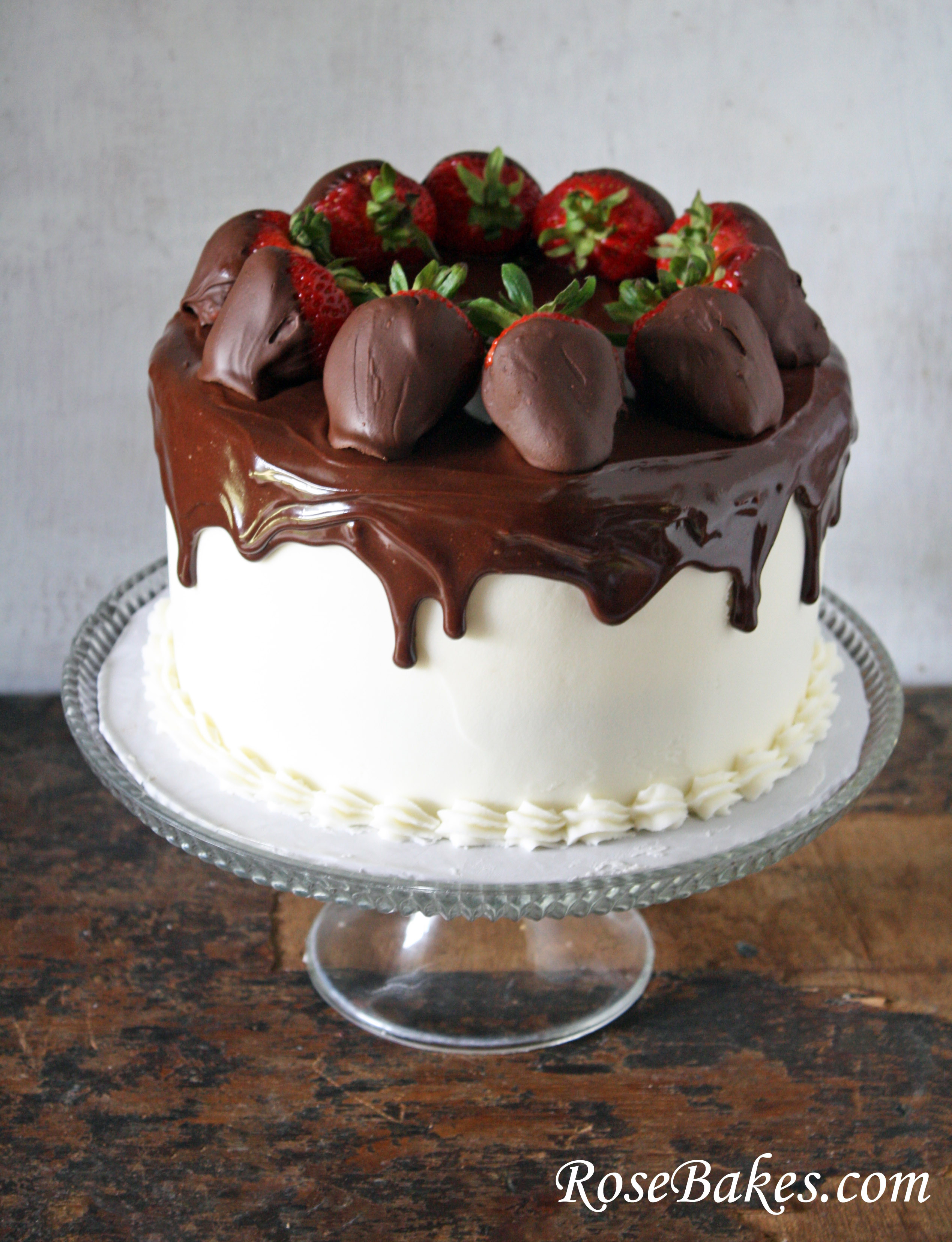 Chocolate Cake With Strawberries
 Chocolate Cake with Vanilla Frosting Topped with Ganache