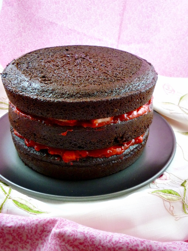 Chocolate Cake With Strawberry Filling
 Three Layer Strawberry Filled Chocolate Cake