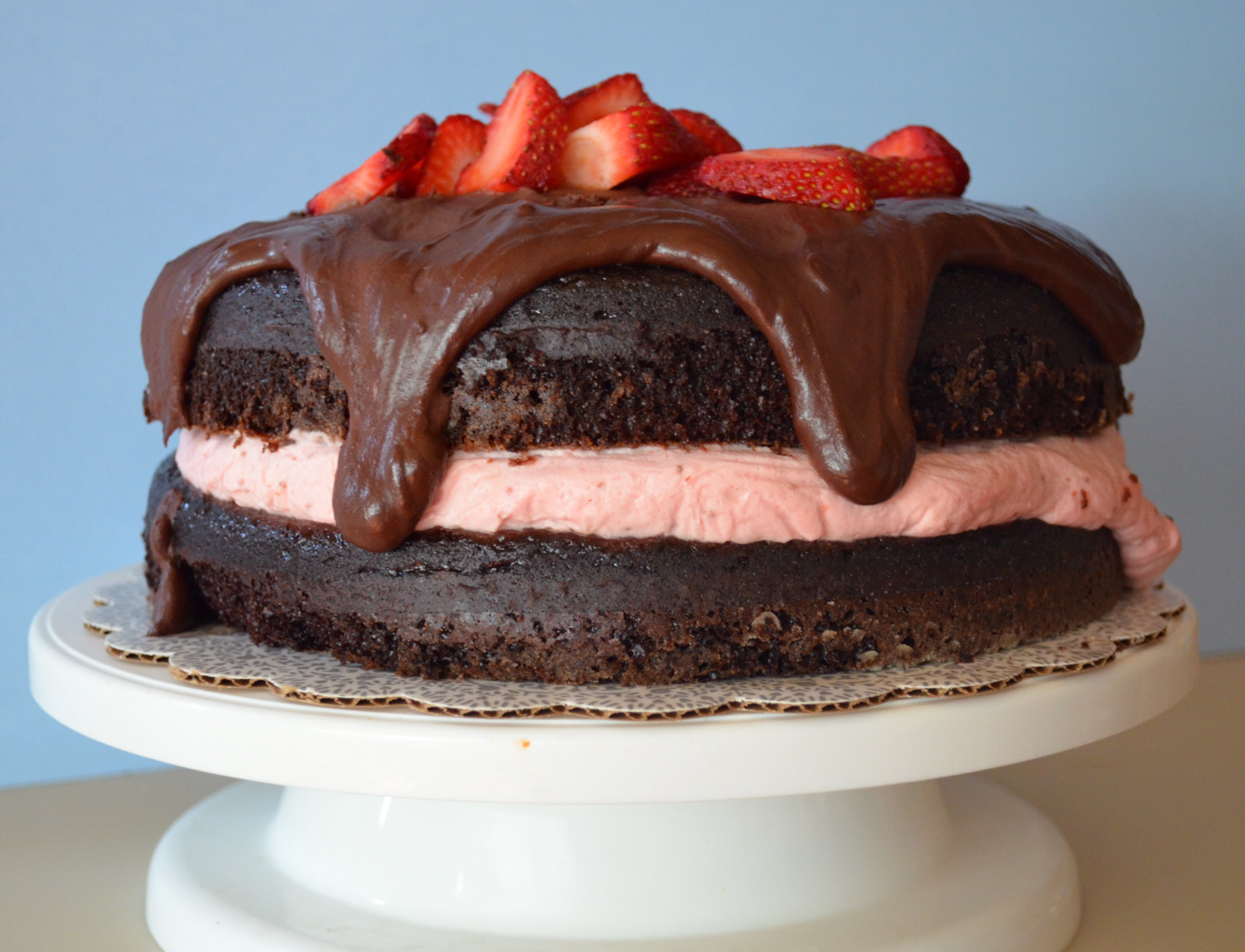 Chocolate Cake With Strawberry Filling
 Chocolate Cake With Strawberry Cheesecake Mousse Filling