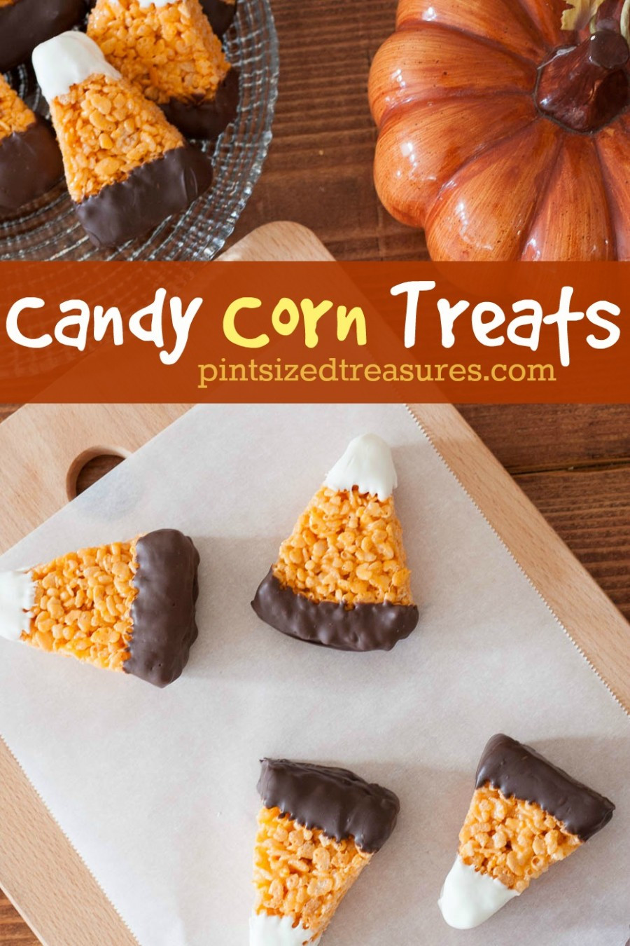 Chocolate Candy Corn
 Chocolate Dipped Candy Corn Krispie Treats · Pint sized