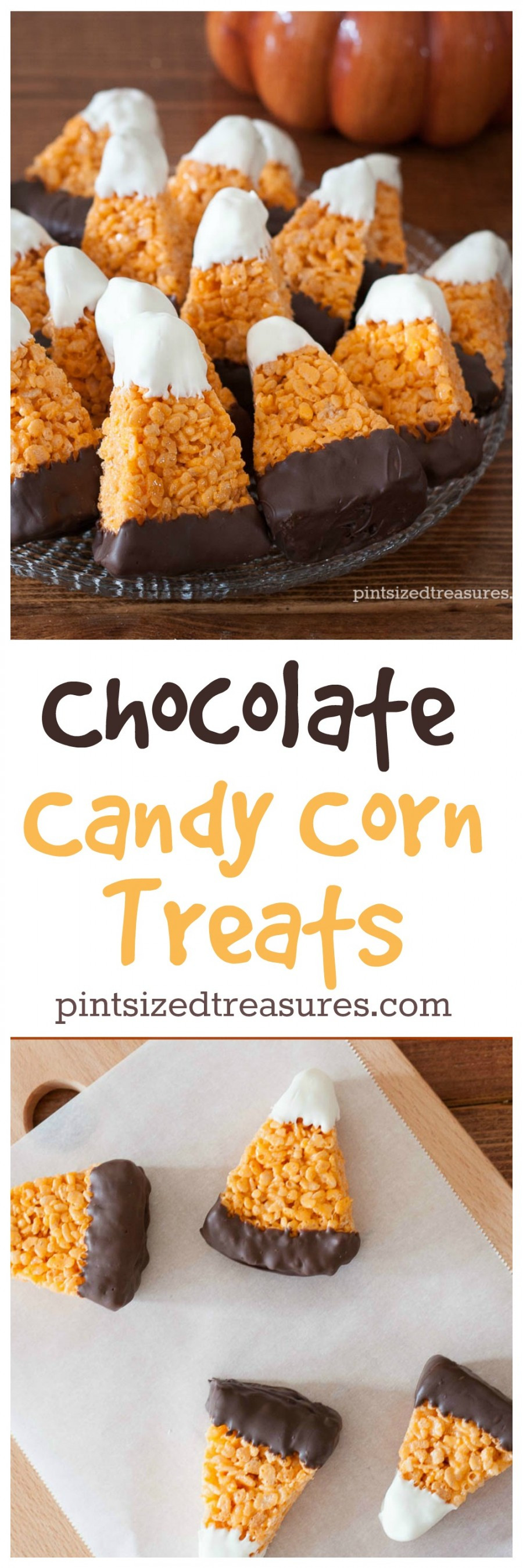 Chocolate Candy Corn
 Chocolate Dipped Candy Corn Krispie Treats · Pint sized