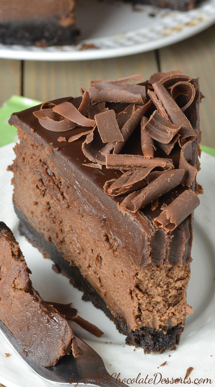 Chocolate Desserts Recipes
 Triple Chocolate Cheesecake with Oreo Crust OMG