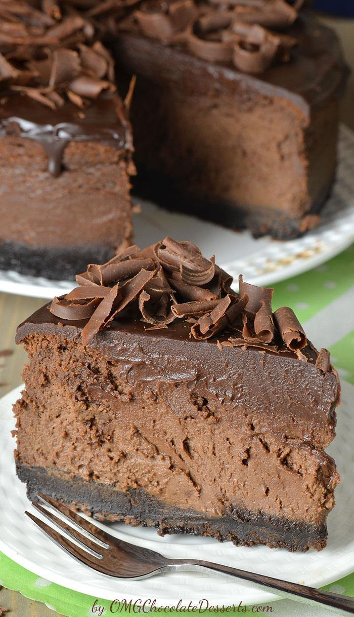 Chocolate Desserts Recipes
 Triple Chocolate Cheesecake with Oreo Crust OMG