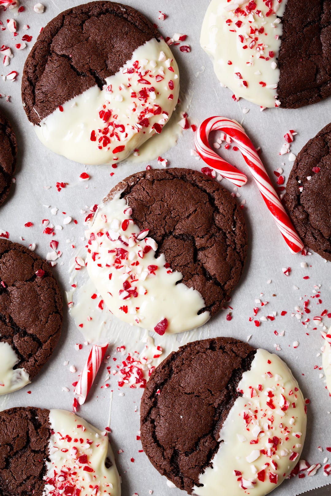 Chocolate Peppermint Cookies
 White Chocolate Dipped Peppermint Chocolate Cookies