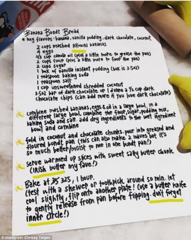 Chrissy Teigen Banana Bread
 Chrissy Teigen shares her banana bread recipe with fans
