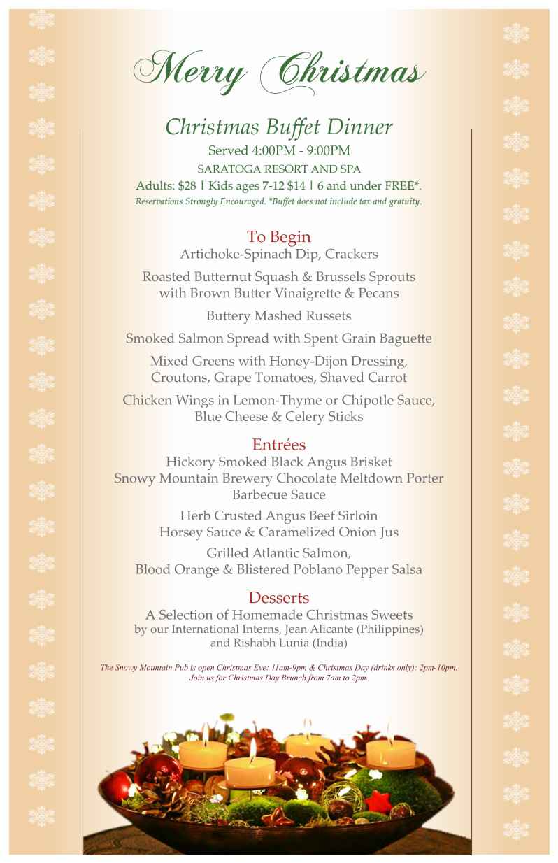 Christmas Dinner Menus
 Join us for a Christmas Day Dinner and New Years Eve Buffet