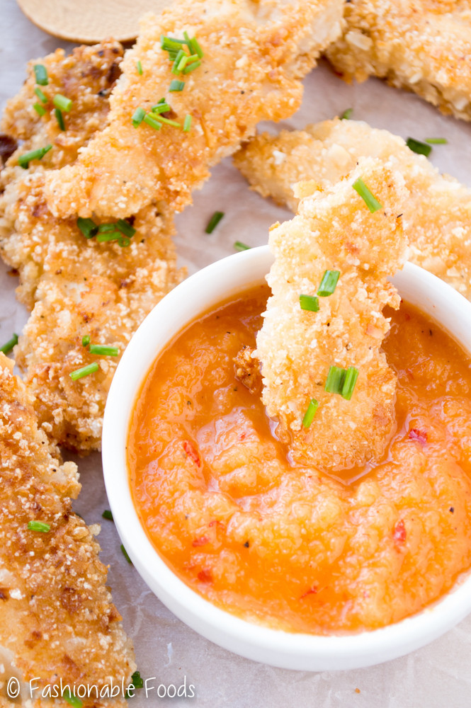 Coconut Chicken Tenders
 Crispy Coconut Chicken Tenders with Sweet and Spicy