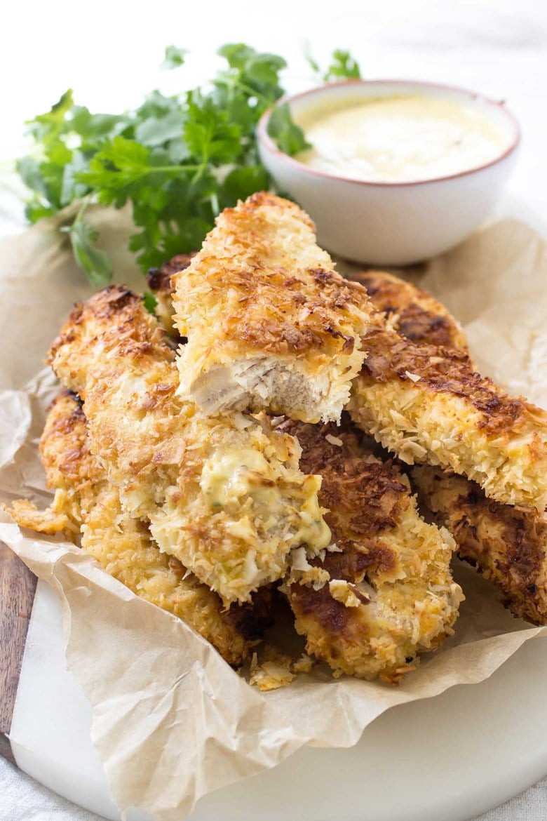 Coconut Chicken Tenders
 Paleo Coconut Chicken Tenders with Mango Honey Mustard