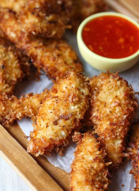 Coconut Chicken Tenders
 Crispy Coconut Chicken Strips Cookies and Cups