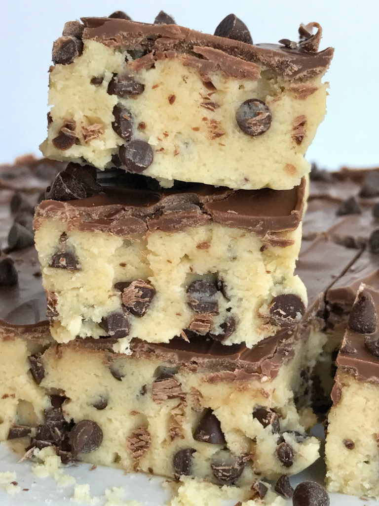 Cookie Dough Desserts
 no bake Chocolate Chip Cookie Dough Bars To her as