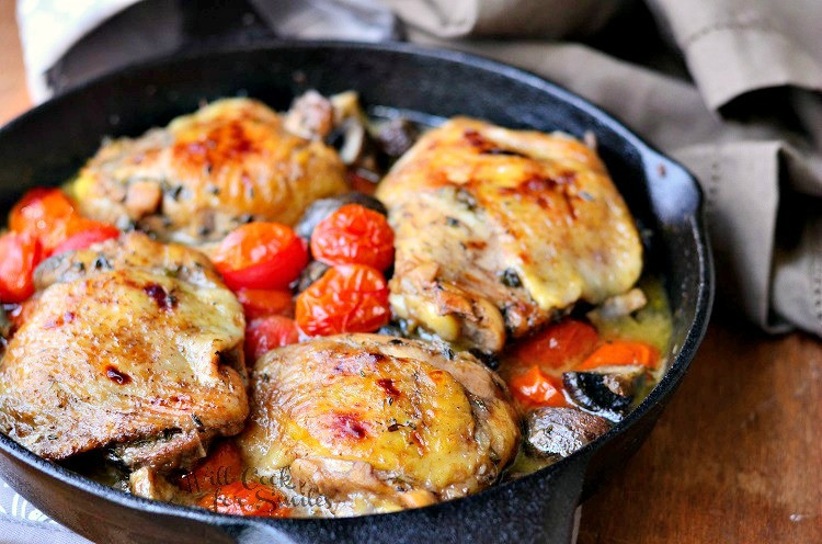 Cooking Chicken Thighs On Stove
 Roasted Chicken Thighs with Tomatoes and Mushrooms Will