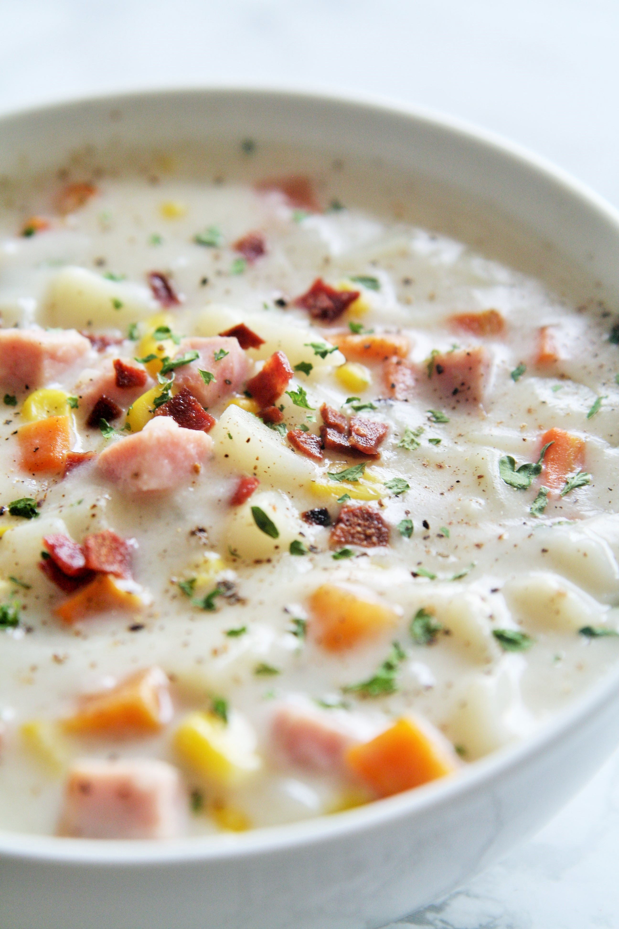 Corn And Potato Chowder
 Smoked Ham Potato and Corn Chowder The Tasty Bite