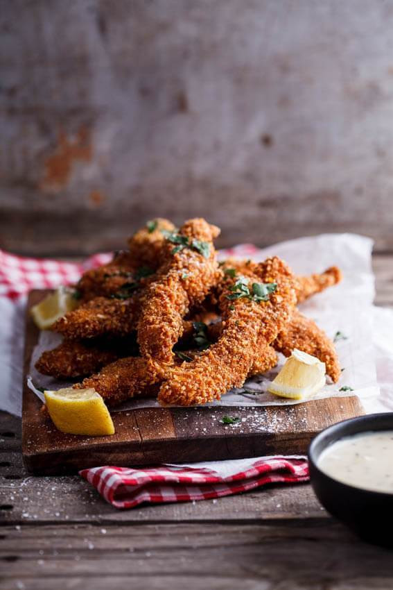 Corn Flakes Chicken
 Corn flake crusted chicken strips with honey mustard sauce