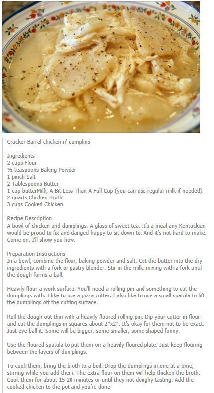 Cracker Barrel Chicken And Dumplings Recipe
 Cracker barrel chicken Chicken and dumplings and Messages