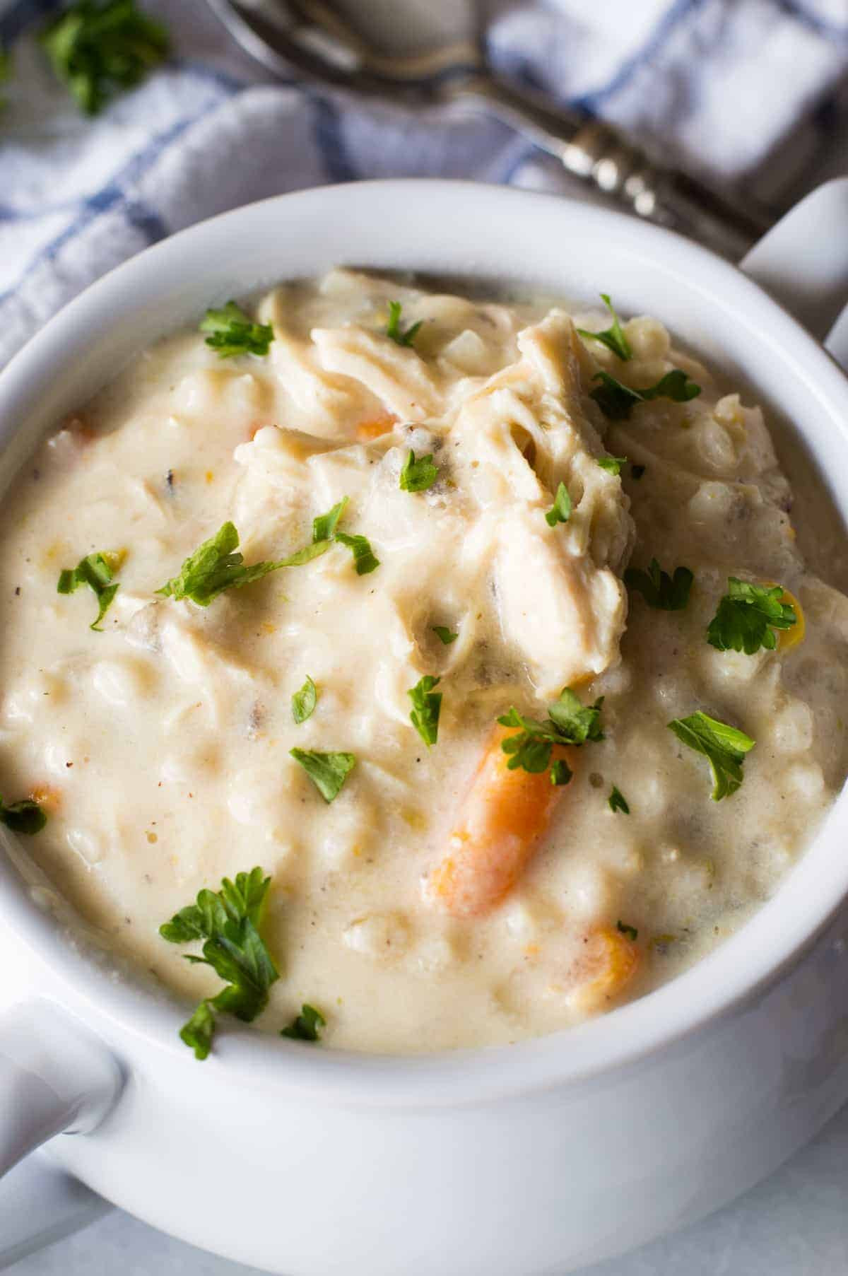 Creamy Chicken Wild Rice Soup
 Slow Cooker Creamy Chicken and Wild Rice Soup No cream or