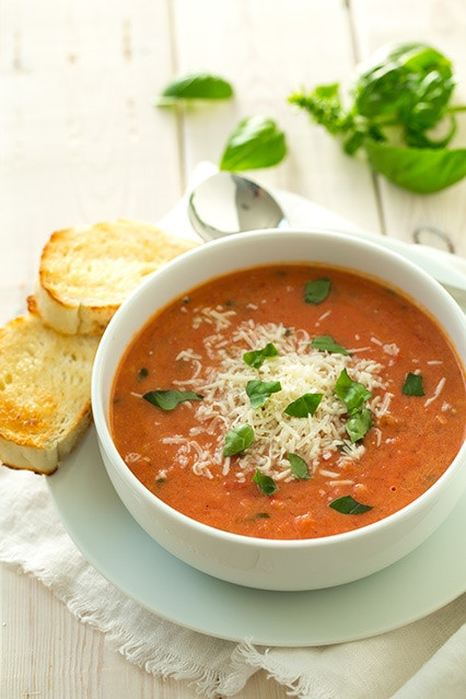 Creamy Tomato Basil Soup
 Creamy Tomato Basil Soup with Roasted Garlic & Asiago Cheese