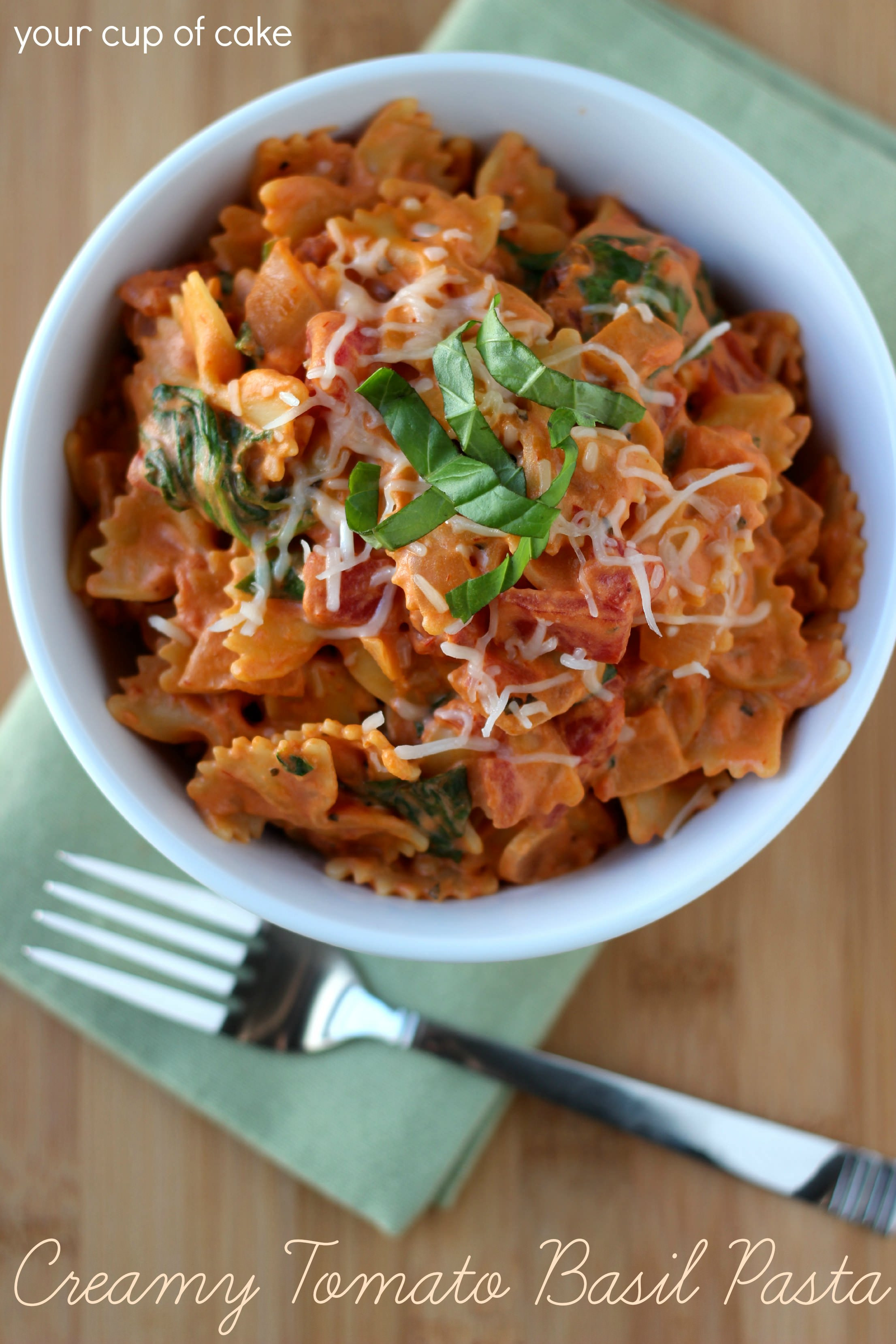 Creamy Tomato Pasta
 Creamy Tomato Basil Pasta with Spinach Your Cup of Cake