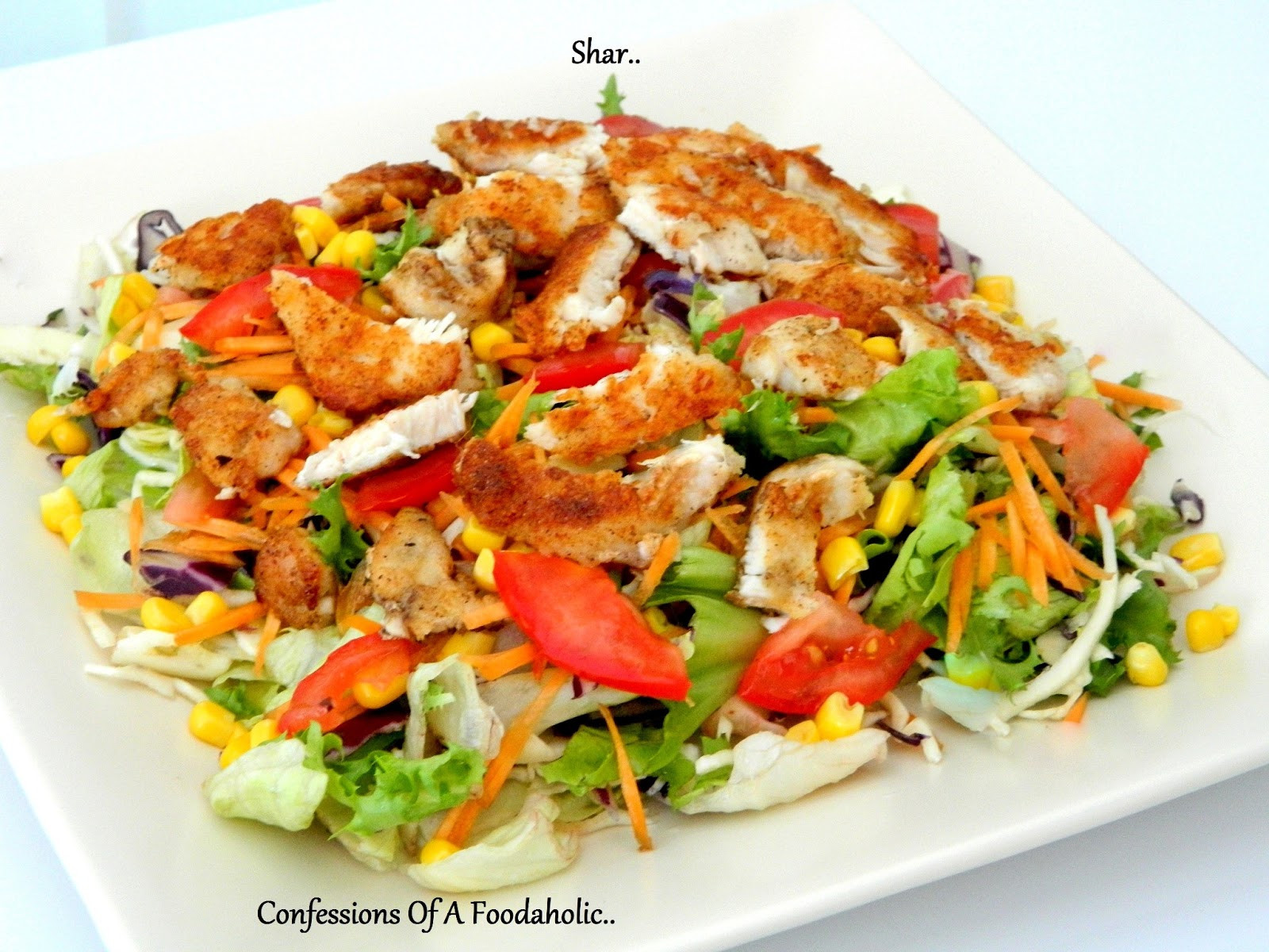 Crispy Chicken Salad
 Confessions A Foodaholic Crispy chicken over bed of