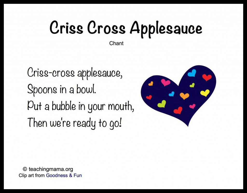 Criss Cross Applesauce Song
 8 Songs to Begin a Preschool Day