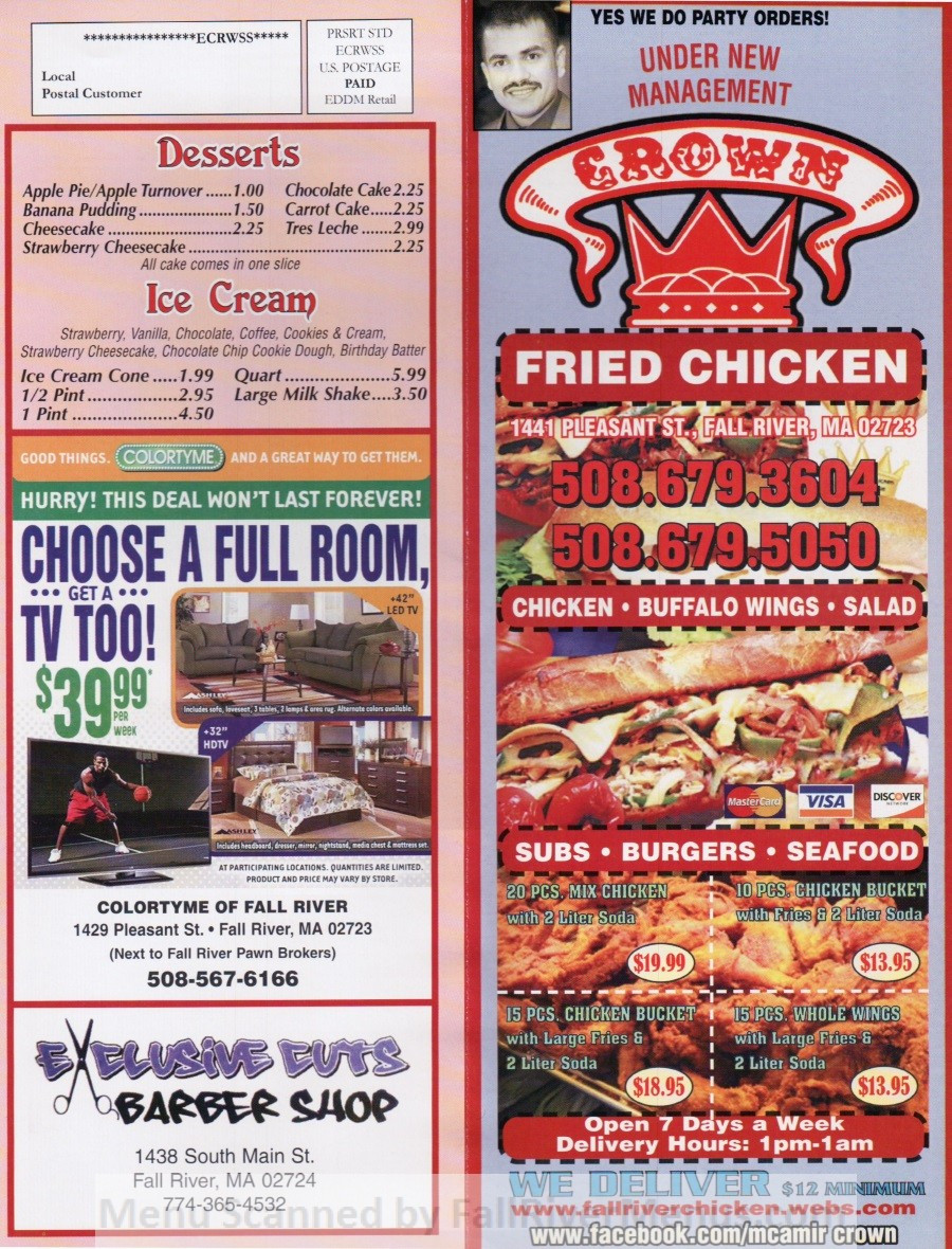 Crown Fried Chicken Menu
 closed Crown Fried Chicken Fall River Restaurants