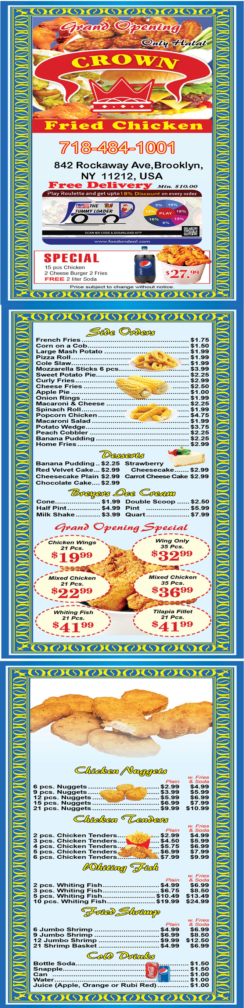 Crown Fried Chicken Menu
 Crown Fried Chicken 842 Rockaway Ave Brooklyn NY