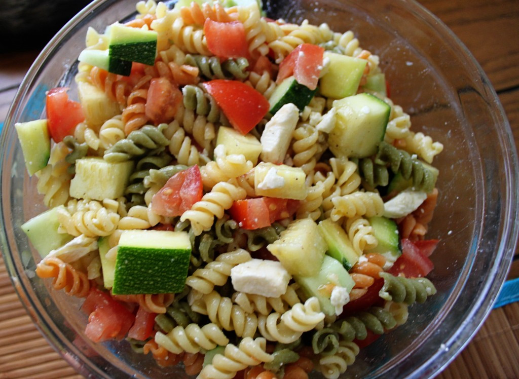 Cucumber Pasta Salad
 Zucchini Tomato Cucumber Feta Pasta Salad Fireside