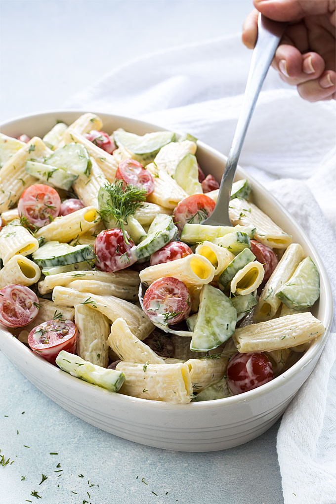 Cucumber Pasta Salad
 Creamy Cucumber and Tomato Pasta Salad