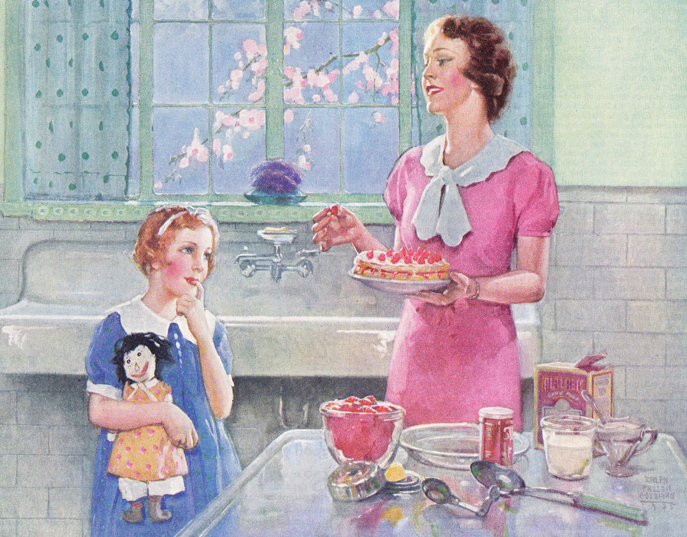 Daughter For Dessert 6
 MOTHER & DAUGHTER Cooking Dessert RAG DOLL Vintage Art