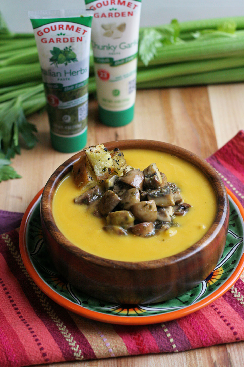 Delicata Squash Soup
 Squash Soup with Herb Mushrooms not just baked